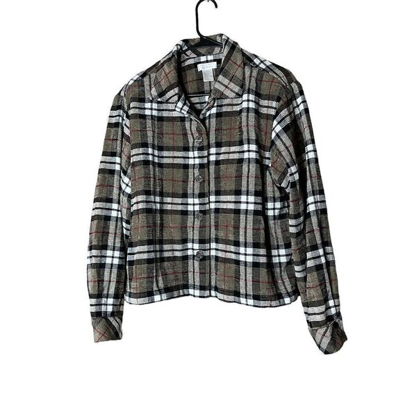 Vintage Christopher & Banks Plaid Knit Button Down Shacket Size XL - Picture 1 of 8